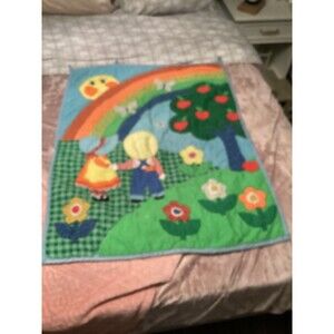 Sunbonnet Sue Overall Sam VTG 1980's Rainbow Quilt Wall Hanging 34” X 43”